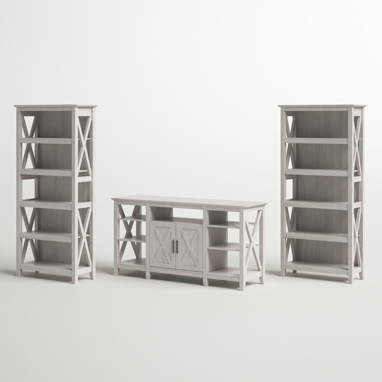 Coastal Charm Linen White Oak Media Center with Integrated Bookcases