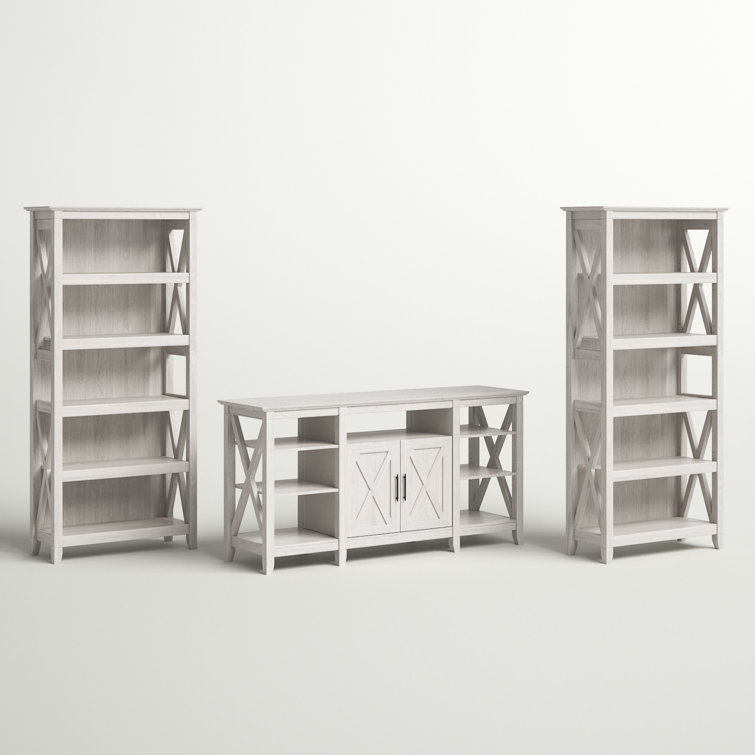 Coastal Charm Linen White Oak Media Center with Integrated Bookcases