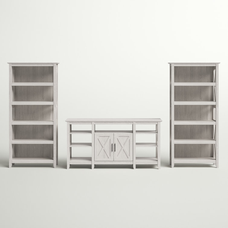 Coastal Charm Linen White Oak Media Center with Integrated Bookcases