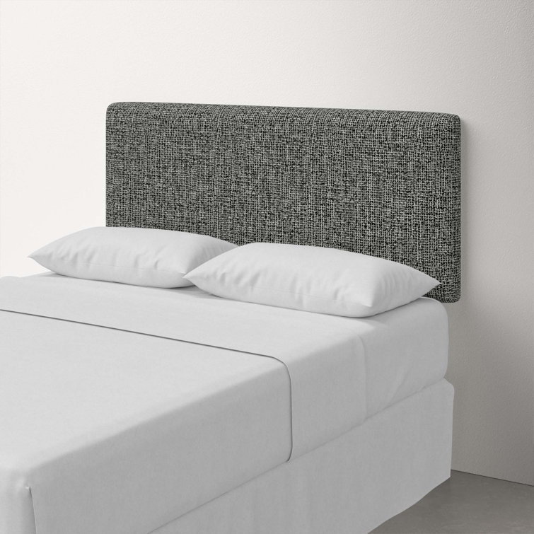 Classic Black Linen Upholstered Queen Headboard with Solid Wood Frame