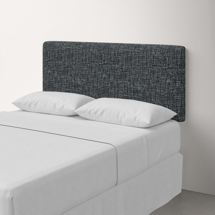 Classic Black Linen Upholstered Queen Headboard with Solid Wood Frame