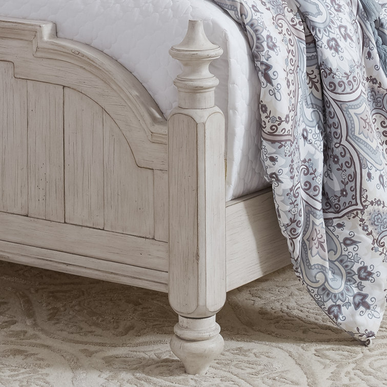 Antique White Pine Queen Poster Bed with Drawers