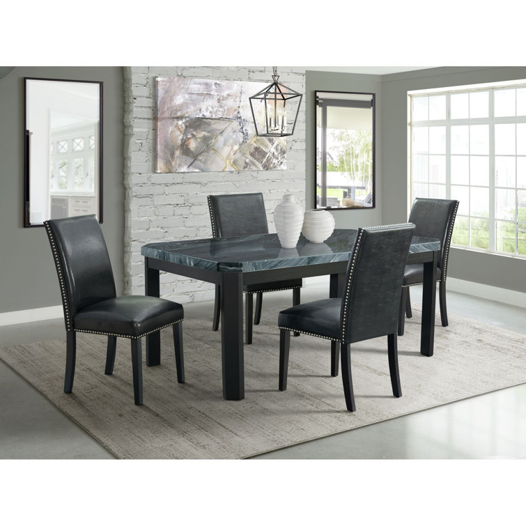 Celine Black Faux Marble Top 5-Piece Dining Set