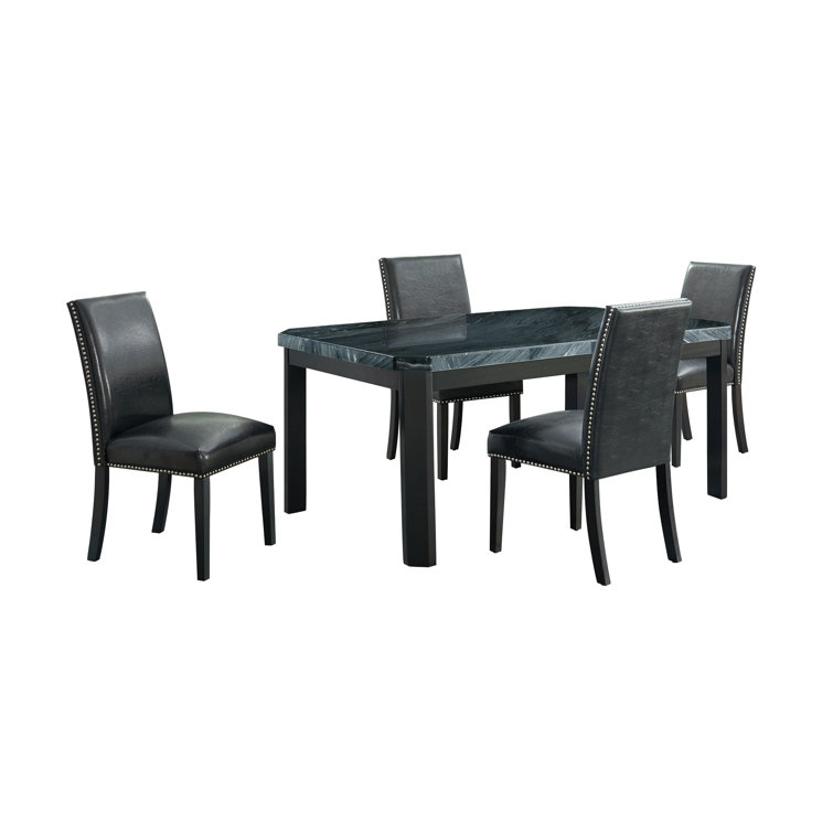 Celine Black Faux Marble Top 5-Piece Dining Set