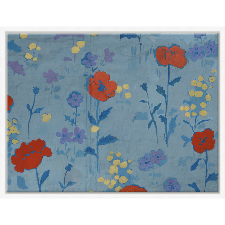 Framed Blue and Red Floral Canvas Print