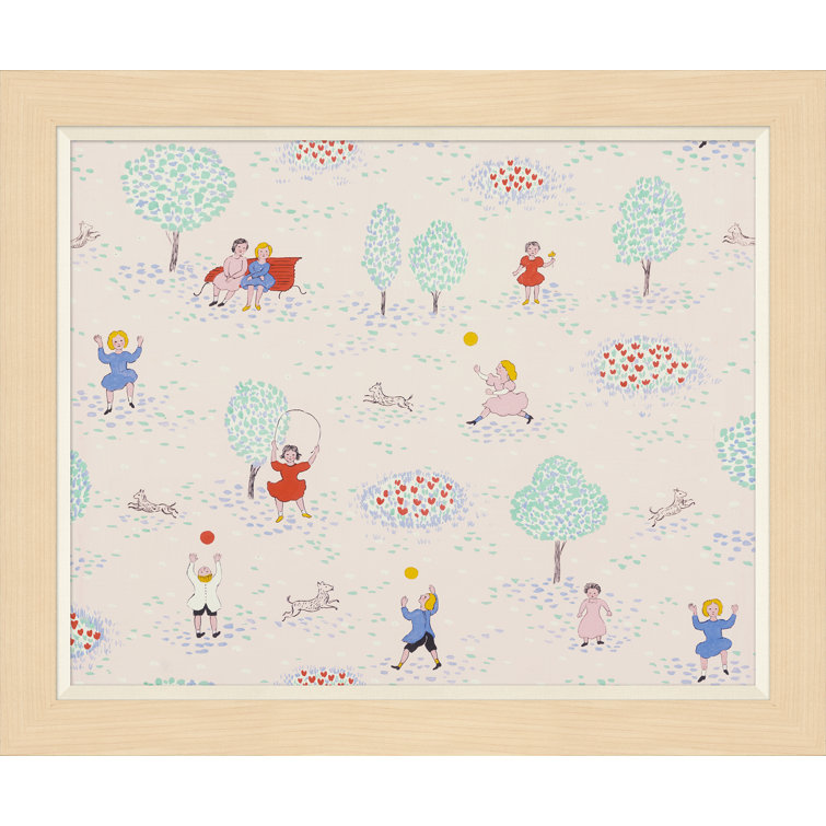 Paule Marrot Playing in the Park Print with Brown Wood Frame