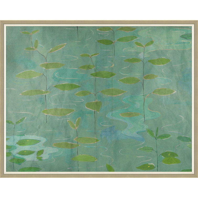 Large Silver Framed Green and Blue Lilies Print