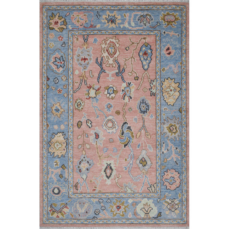 Sunset and Blue Hand-Knotted Wool Area Rug 6' x 9'