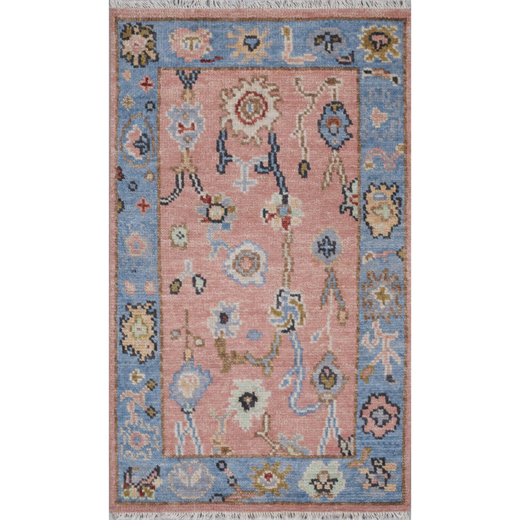 Sunset and Blue Hand-Knotted Wool Area Rug with Tassels