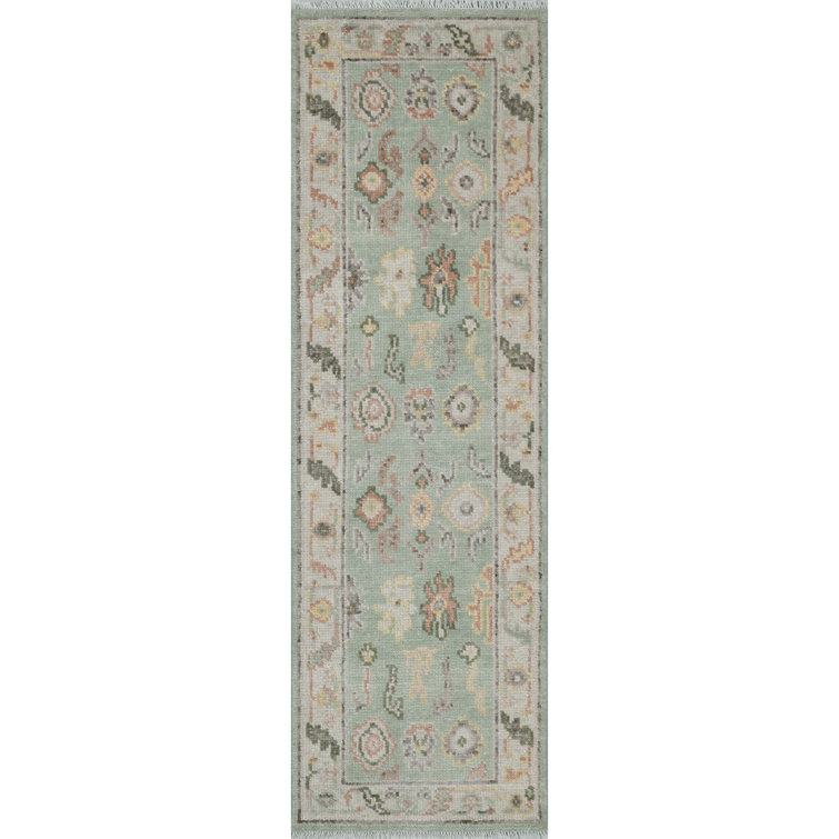 Gray Hand-Knotted Wool Oriental Runner Rug with Tassels