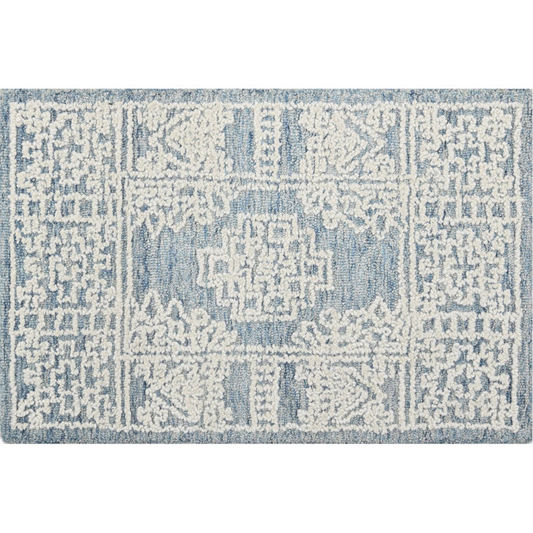 Denim and White Hand Tufted Wool 2' x 3' Area Rug