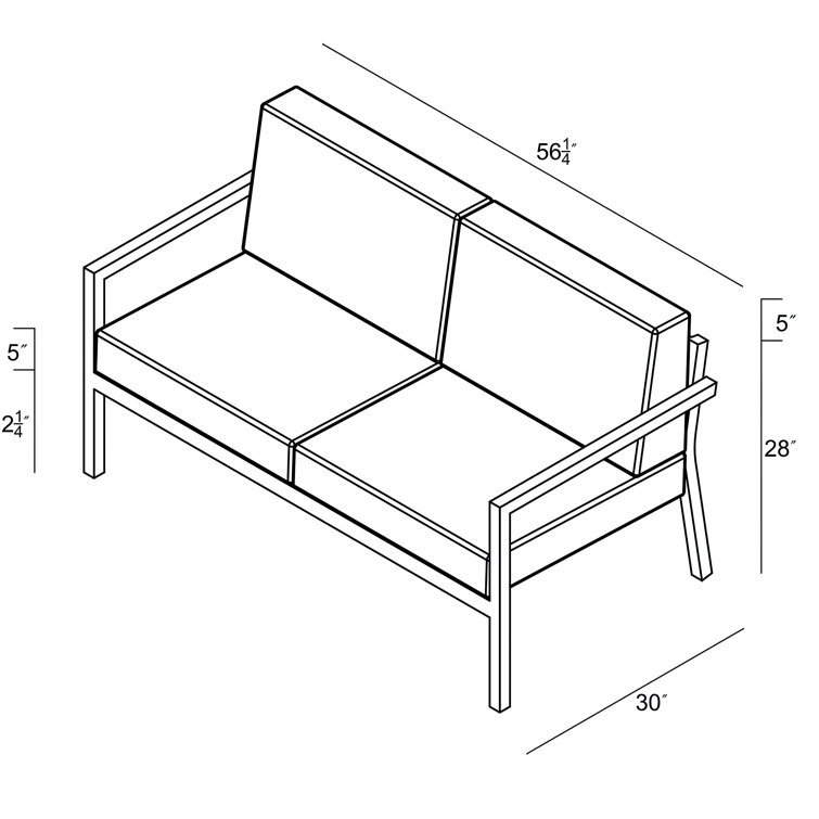 Black Aluminum Outdoor Loveseat with Peacock Sunbrella Cushions