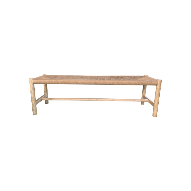 Hawthorn Natural Elm Wood Bench with Woven Fiber Rope Seat - 60"W