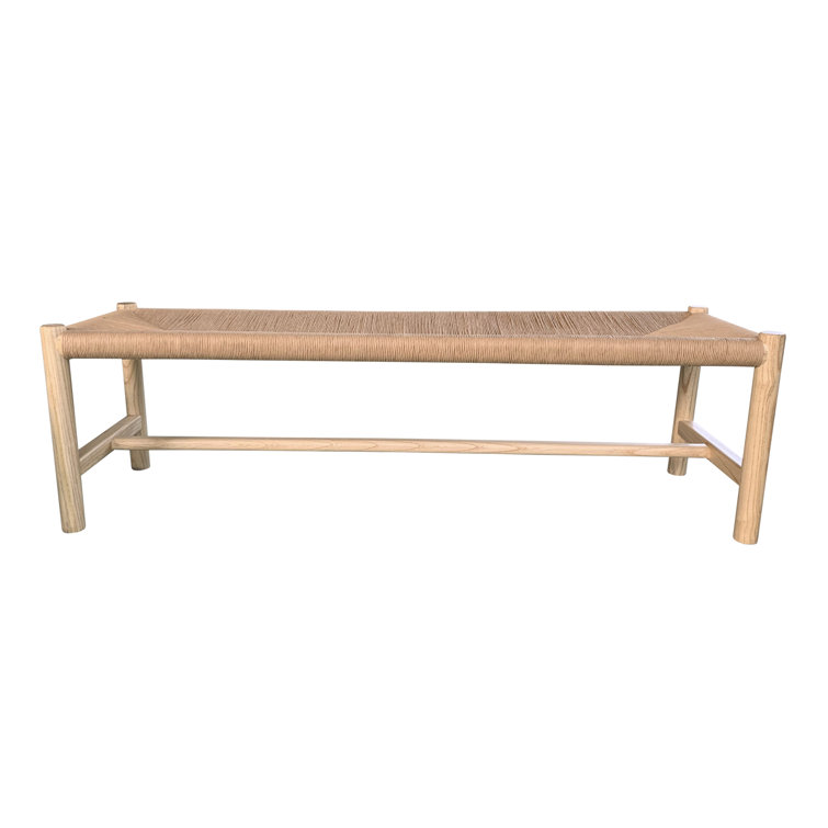 Hawthorn Natural Elm Wood Bench with Woven Fiber Rope Seat - 60"W