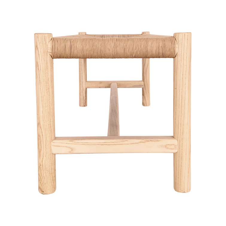 Hawthorn Natural Elm Wood Bench with Woven Fiber Rope Seat - 60"W