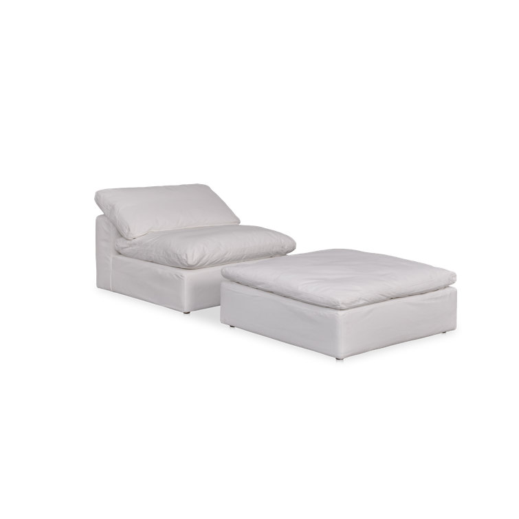 White Performance Fabric Transitional Ottoman