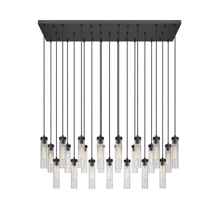 Matte Black 54" Linear Chandelier with Fluted Glass Shades