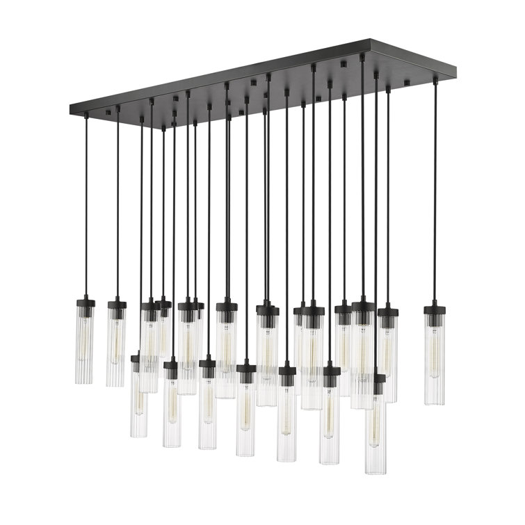 Matte Black 54" Linear Chandelier with Fluted Glass Shades