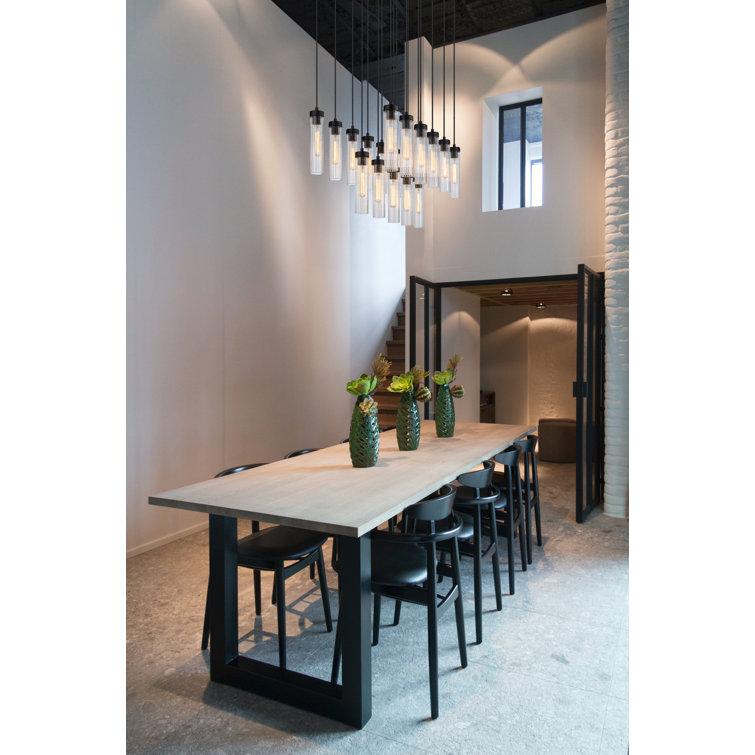 Matte Black 42" Linear Chandelier with Fluted Glass Shades