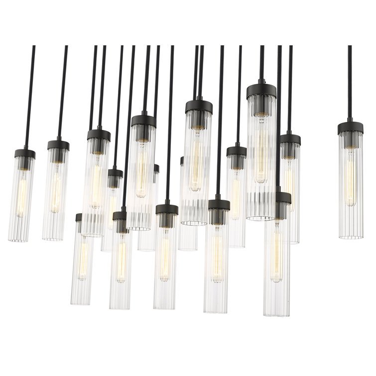 Matte Black 42" Linear Chandelier with Fluted Glass Shades
