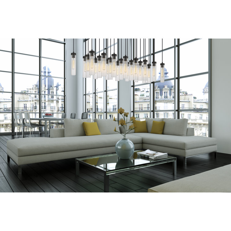 Matte Black 54" Linear Chandelier with Fluted Glass Shades