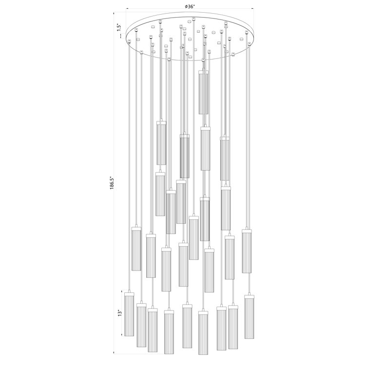 Beau 27-Light Rubbed Brass Geometric Chandelier with Fluted Glass Shades