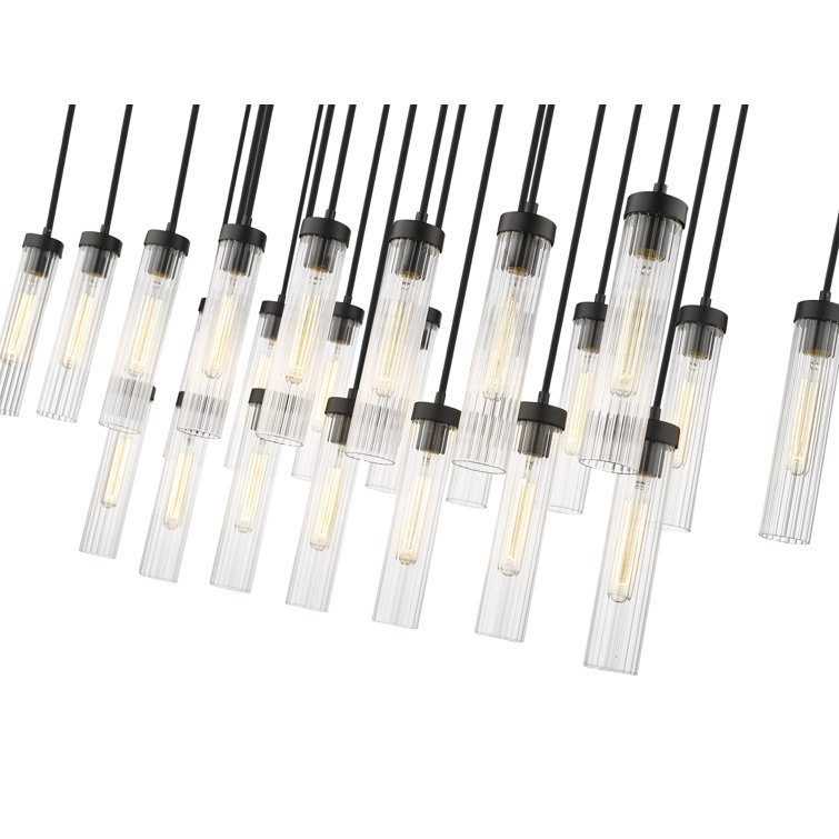 Matte Black 54" Linear Chandelier with Fluted Glass Shades