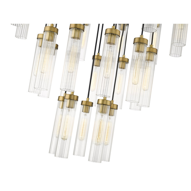Beau 27-Light Rubbed Brass Geometric Chandelier with Fluted Glass Shades