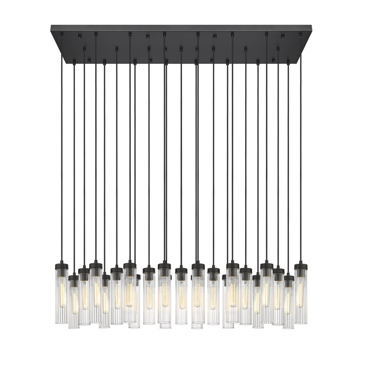 Matte Black 54" Linear Chandelier with Fluted Glass Shades