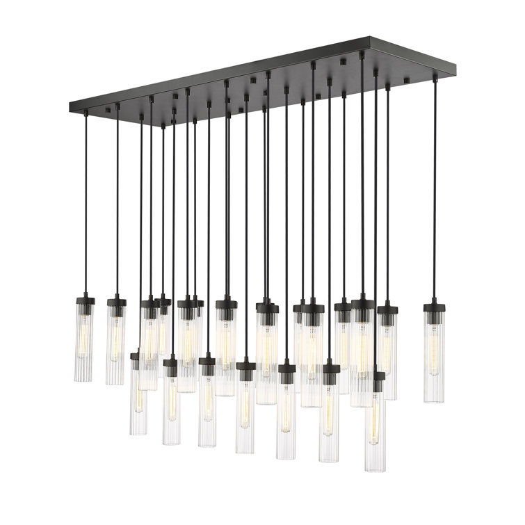 Matte Black 54" Linear Chandelier with Fluted Glass Shades