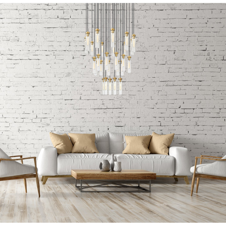 Beau 27-Light Rubbed Brass Geometric Chandelier with Fluted Glass Shades