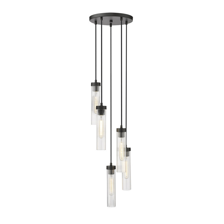 Matte Black 5-Light Geometric Glass Chandelier