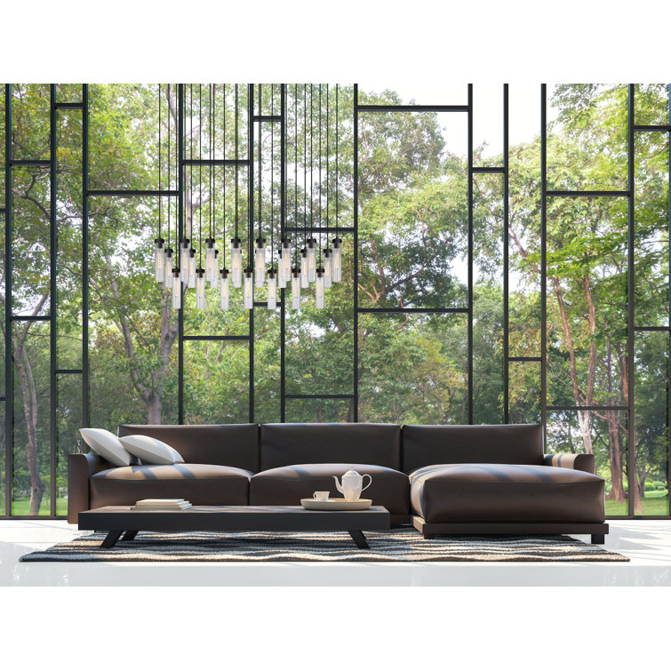 Matte Black 54" Linear Chandelier with Fluted Glass Shades