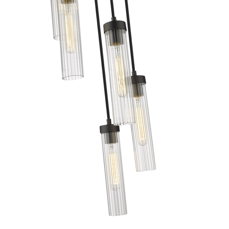 Matte Black 5-Light Geometric Glass Chandelier