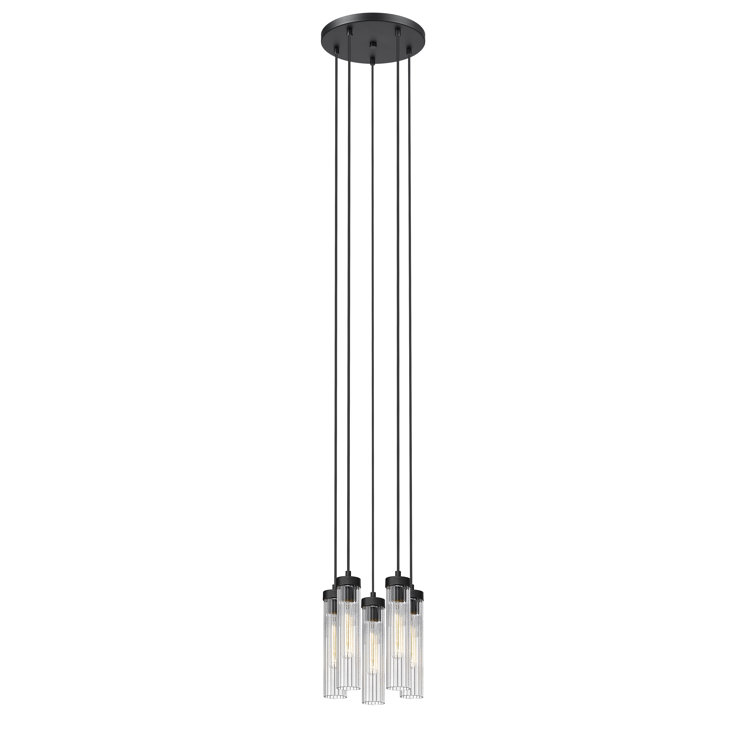 Matte Black 5-Light Geometric Glass Chandelier