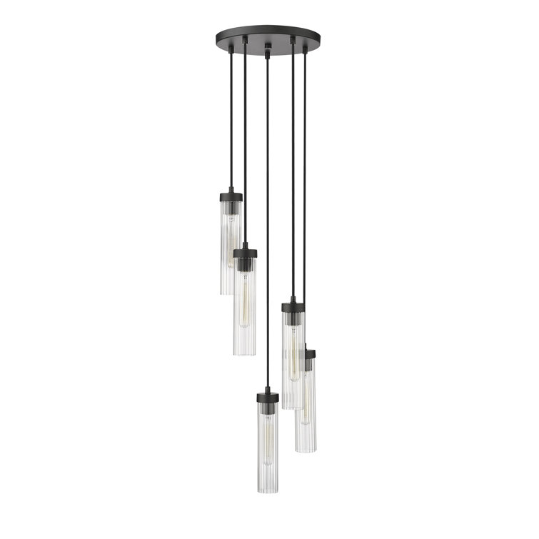 Matte Black 5-Light Geometric Glass Chandelier