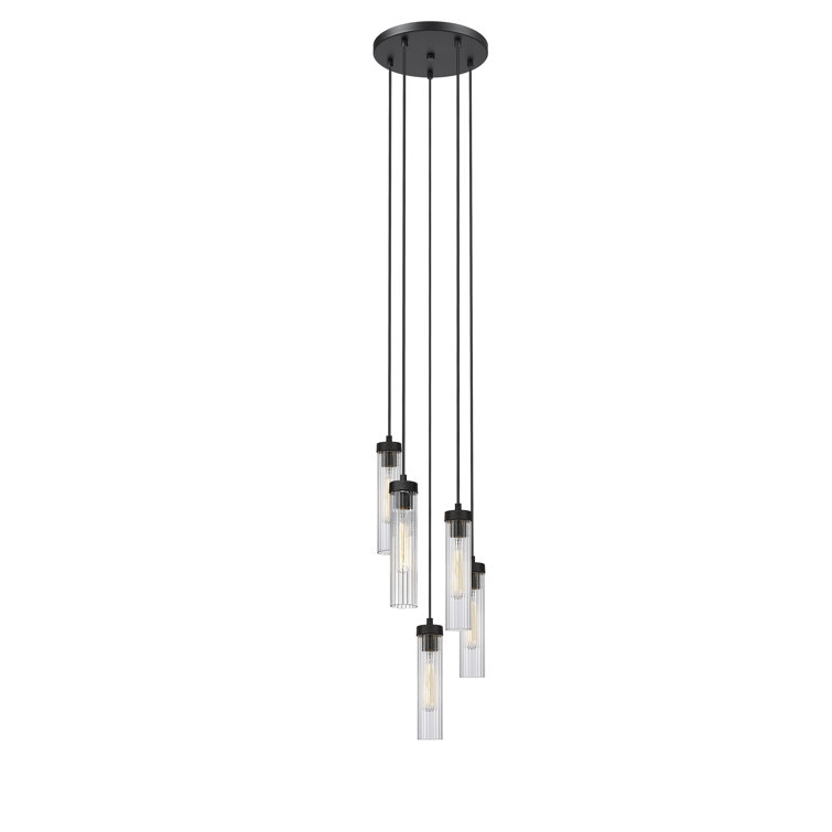 Matte Black 5-Light Geometric Glass Chandelier