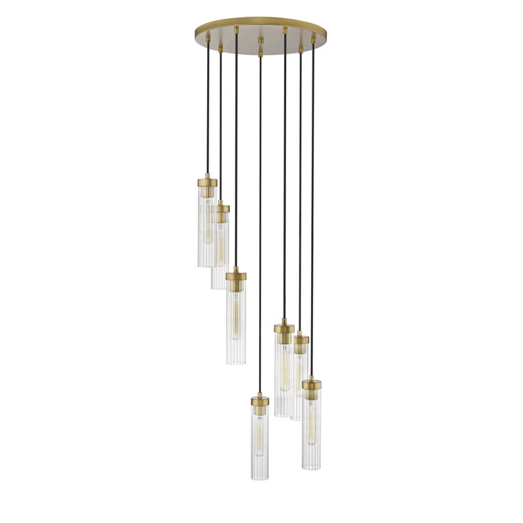 Rubbed Brass 7-Light Geometric Glass Chandelier