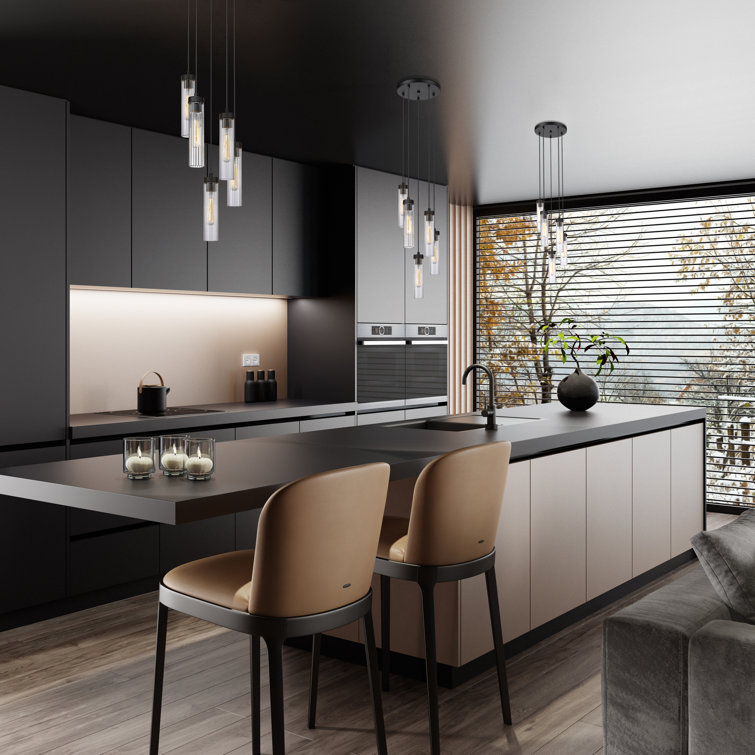 Matte Black 5-Light Geometric Glass Chandelier