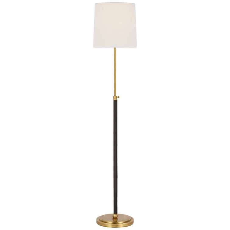Hand-Rubbed Antique Brass and Leather Adjustable Floor Lamp