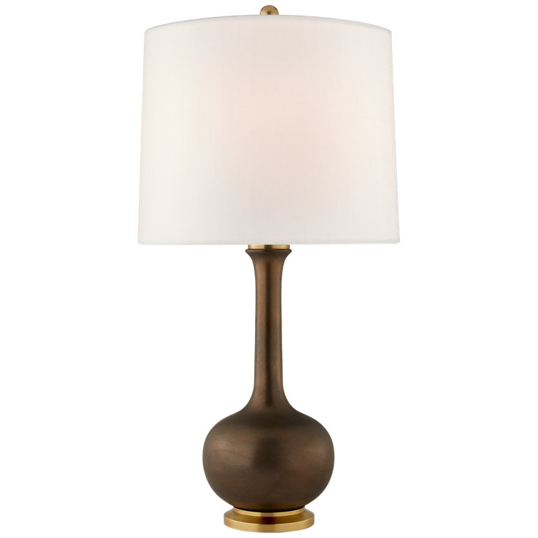 Matte Sky Blue Ceramic Bottle Table Lamp with Linen Shade