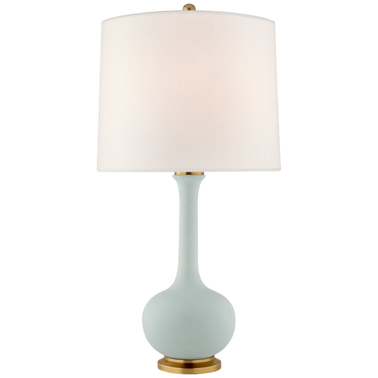 Matte Sky Blue Ceramic Bottle Table Lamp with Linen Shade