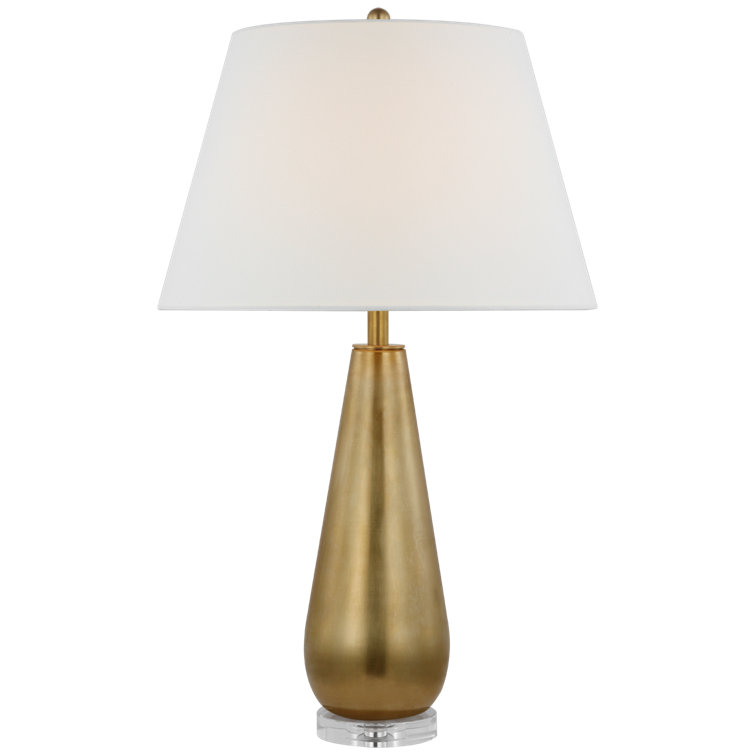 Antique Brass and Crystal Teardrop Table Lamp with Linen Shade