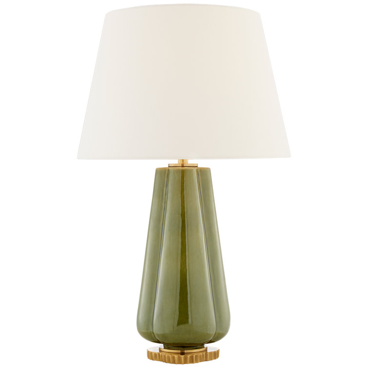 Green Porcelain Adjustable Outdoor Table Lamp with White Shade