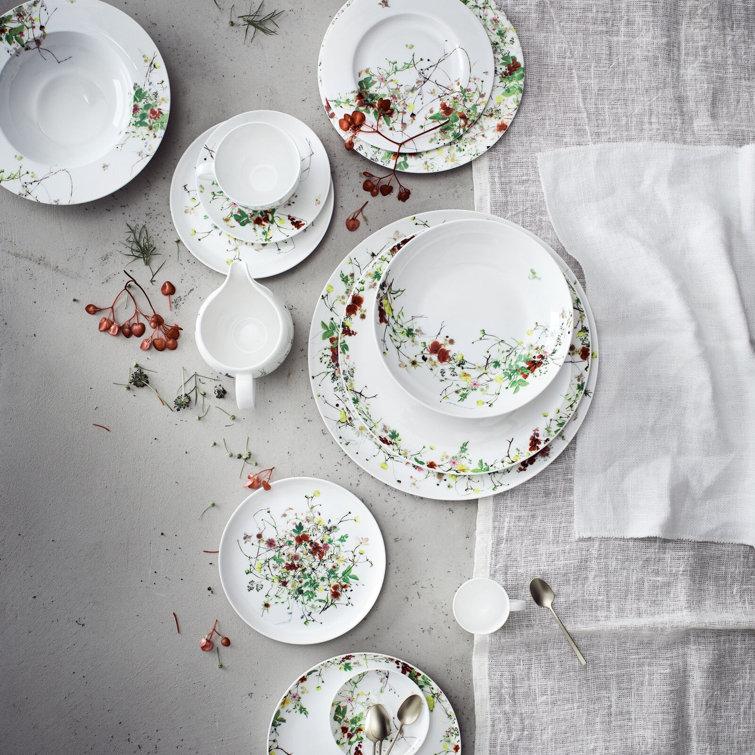 Floral Rimmed White Porcelain Salad Plate, 9-inch