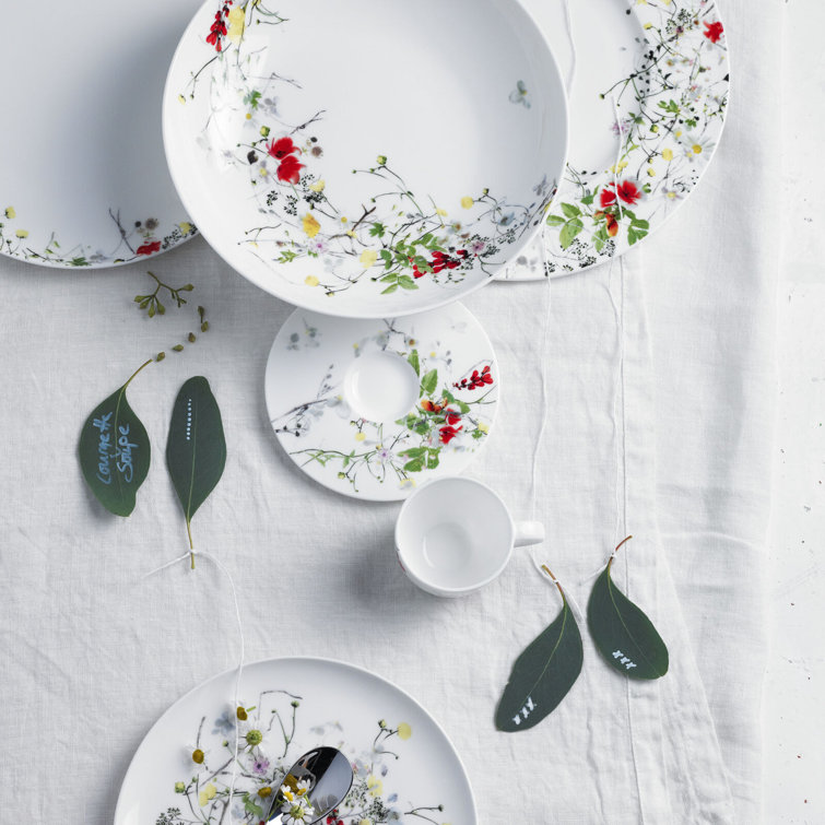 Floral Rimmed White Porcelain Salad Plate, 9-inch