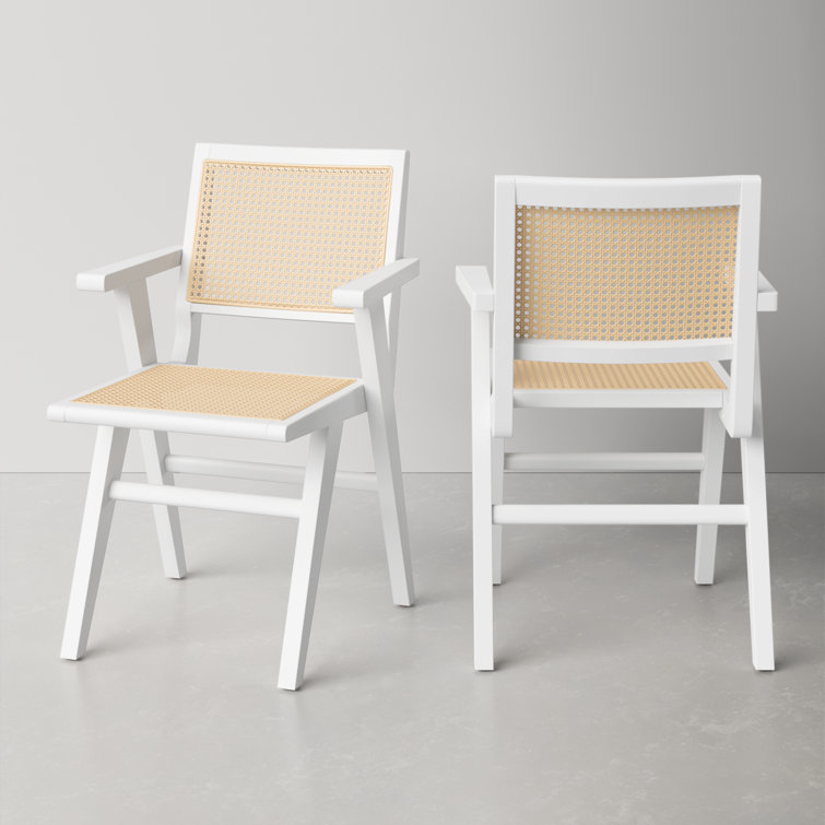 Hattie Coastal White Wood & Natural Cane Armchair Set of 2