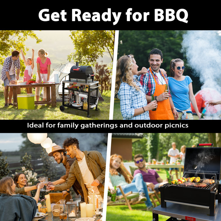 Feasto 26.8'' Black Portable Charcoal Grill with Cast Iron Grate