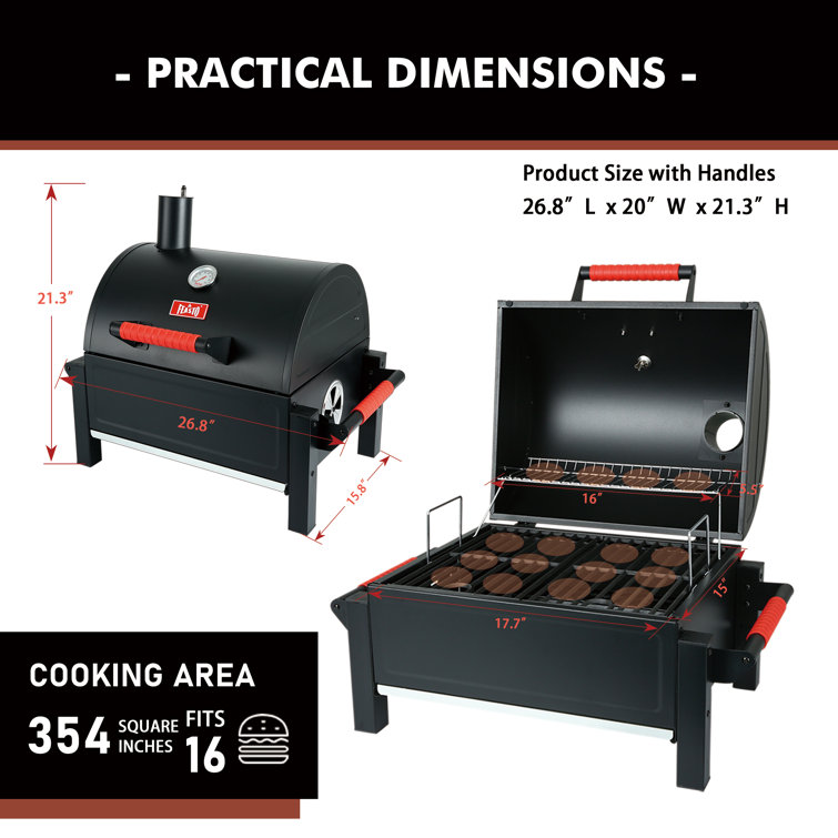 Feasto 26.8'' Black Portable Charcoal Grill with Cast Iron Grate