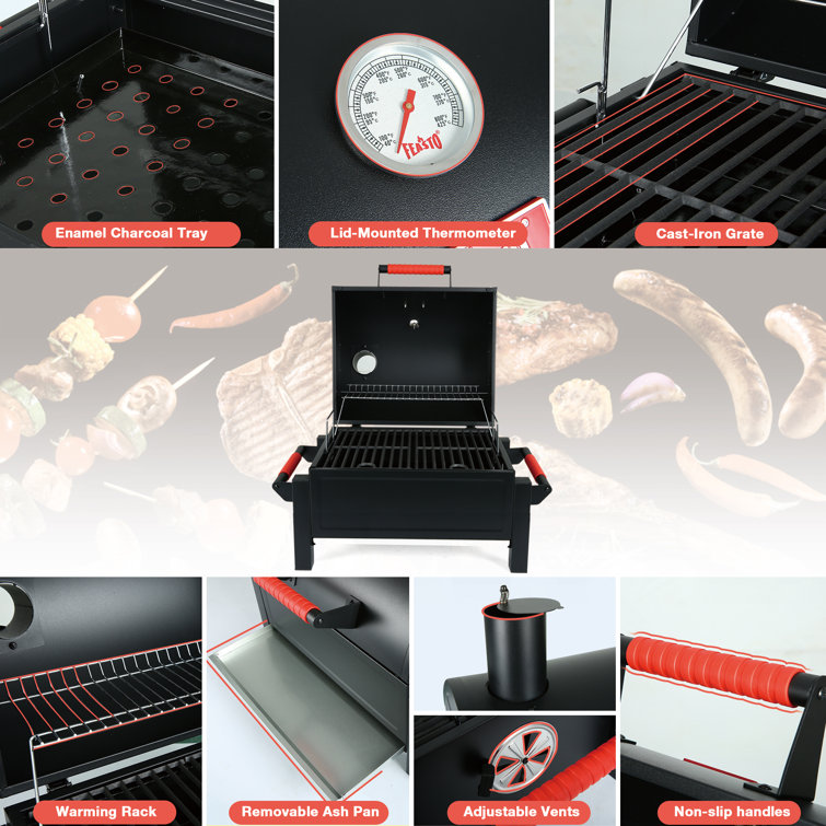 Feasto 26.8'' Black Portable Charcoal Grill with Cast Iron Grate